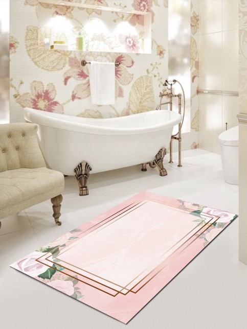 Pembe Yaprak, 80x120cm Kaymaz Taban Banyo Paspası