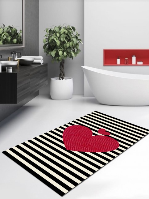 Kalp, 70x120cm Kaymaz  Taban Yıkanabilir Banyo Halısı