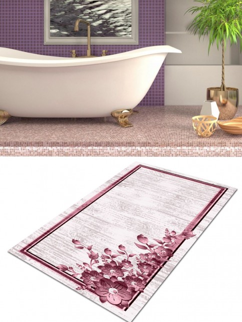3d Begonya - Pembe, 70x120cm Kaymaz, Dökülmez, Yıkanabilir Pamuk Dokuma Taban Banyo Halısı