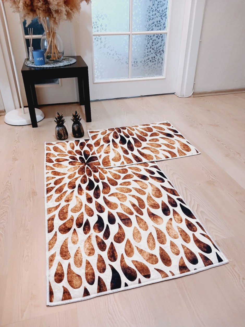 Leopar - Kahve, Kaymaz Taban Banyo Paspası, Klozet Takımı, Banyo Halısı