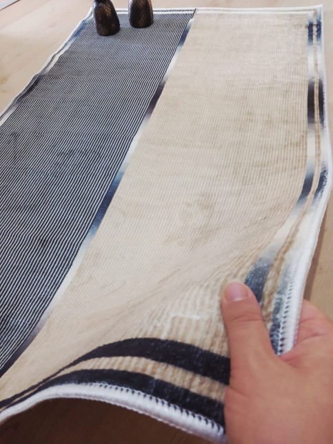 Paye (Gold-Lacivert) - Bambu, Pamuk Dokuma Taban (70x120 cm) Banyo Halısı