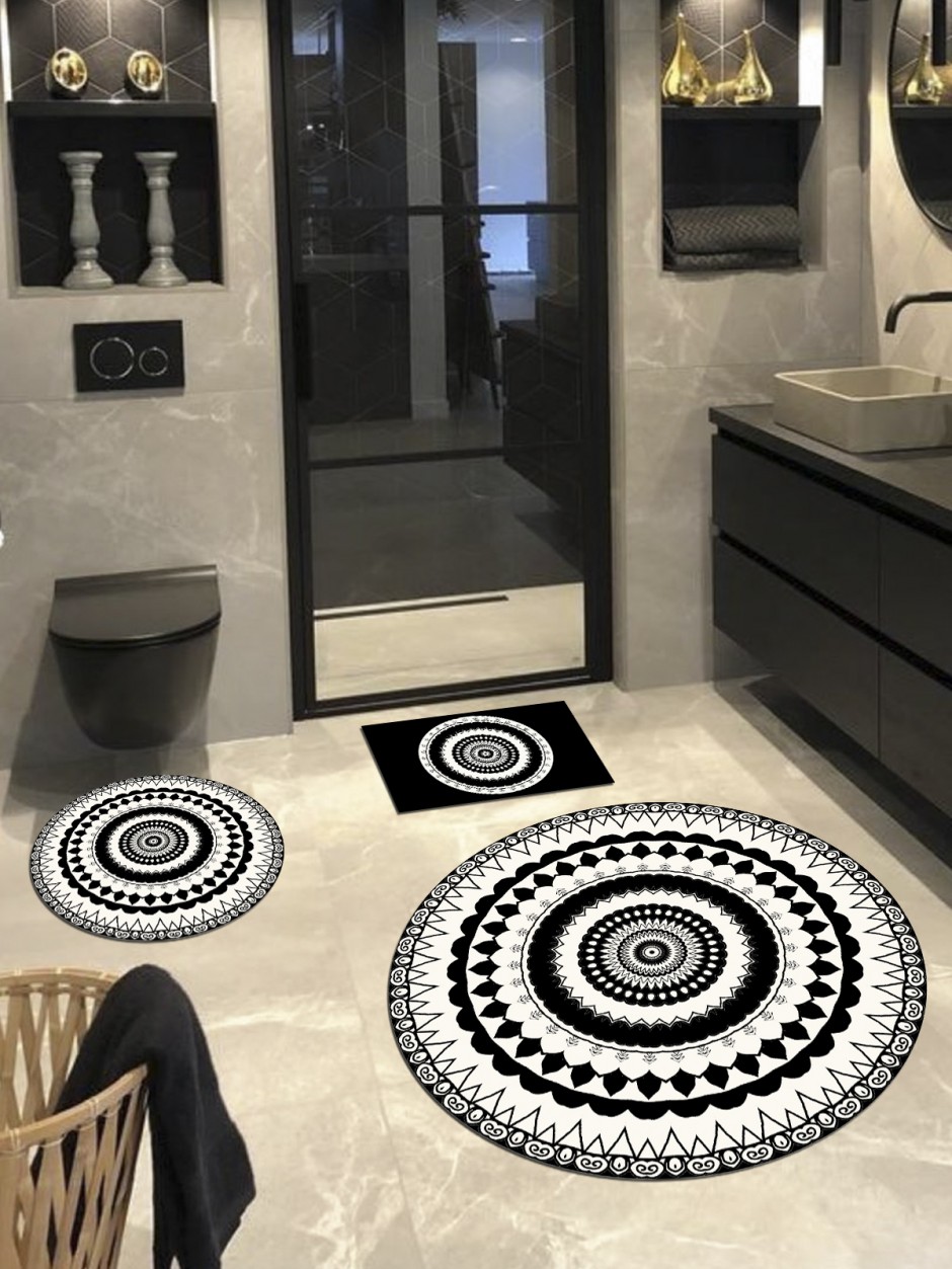 La Scala, Kaymaz, Pamuk Taban Yuvarlak Banyo Halısı (100X100-60X60-40X60 CM 3'LÜ SET)