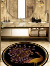 Tavus Kuşu, Kaymaz, Pamuk Taban Yuvarlak Banyo Halısı (100X100-60X60-40X60 CM 3'LÜ SET)