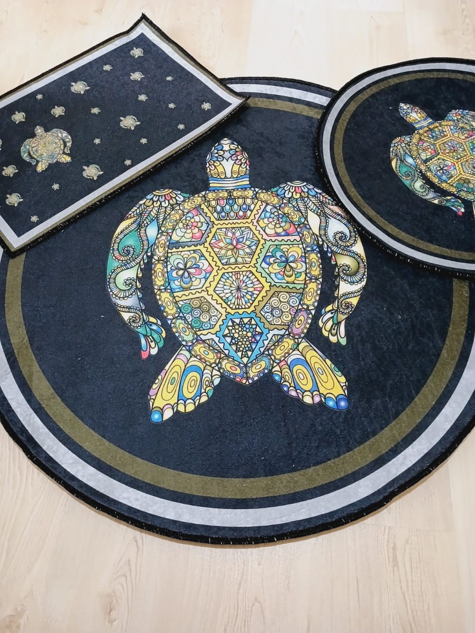 Organik Pamuk Taban, Kaymaz, 3'lü Yuvarlak Banyo Halısı(100X100-60X60-40X60 CM)