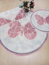 Kelebek - Kaymaz Taban 3'lü Yuvarlak Banyo Halısı, Banyo Paspası (100X100-60X60-40X60 CM 3'LÜ SET)
