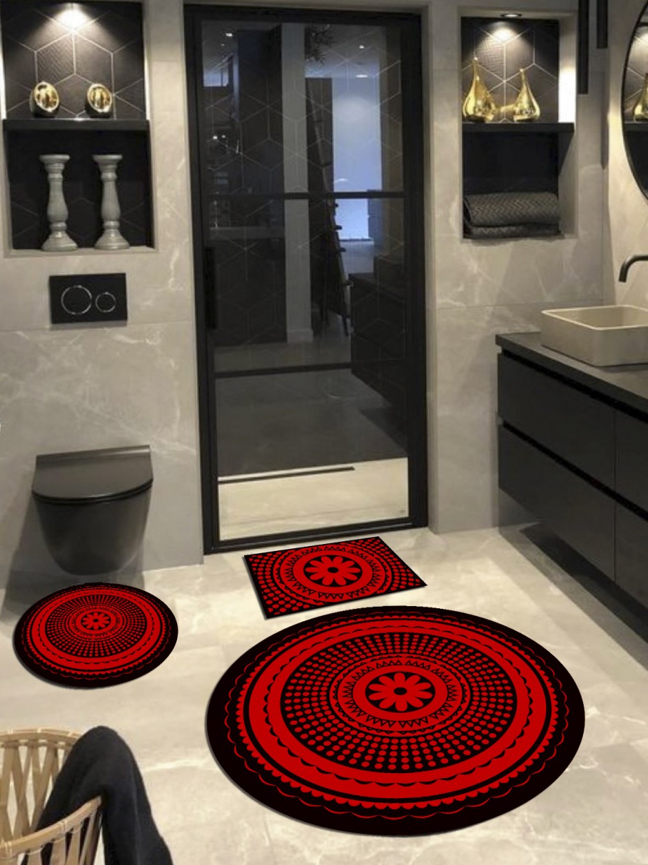 Marc'o P'olo - Pamuk Dokuma Taban Yuvarlak Banyo Halısı (100x100-60x60-40x60 Cm 3'lü Set)