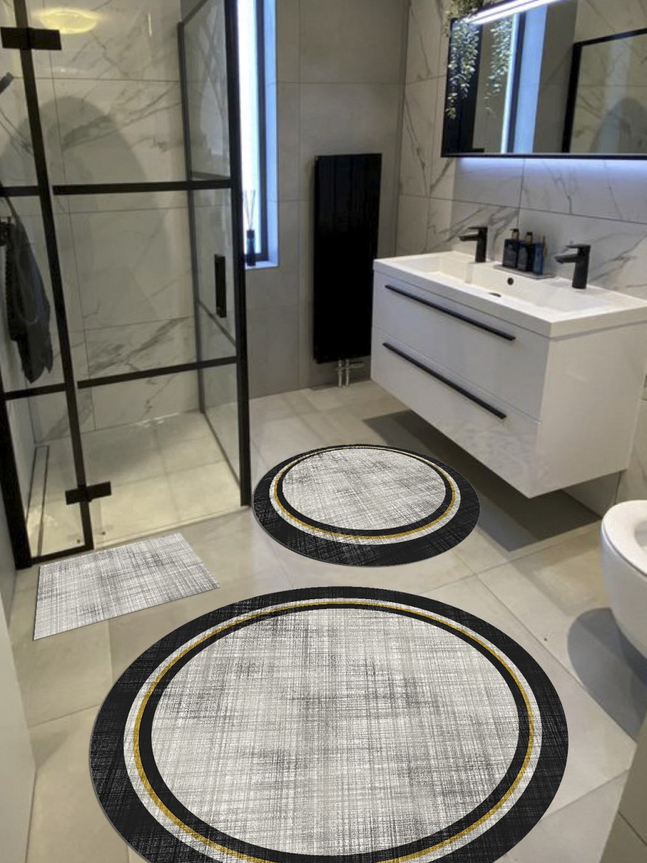 Safir - Pamuk Dokuma Taban Yuvarlak Banyo Halısı (100X100-60X60-40X60 CM 3'LÜ SET)