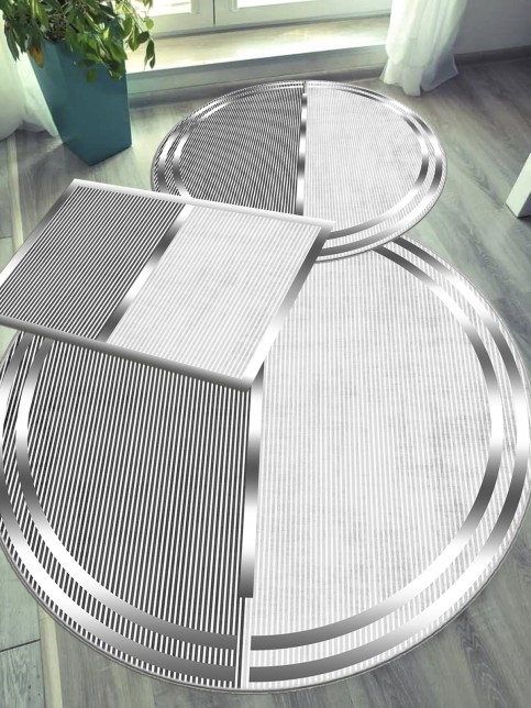 Paye - Dokuma Taban, Bambu, Yuvarlak Banyo Halısı (100X100-60X60-40X60 CM 3'LÜ SET)