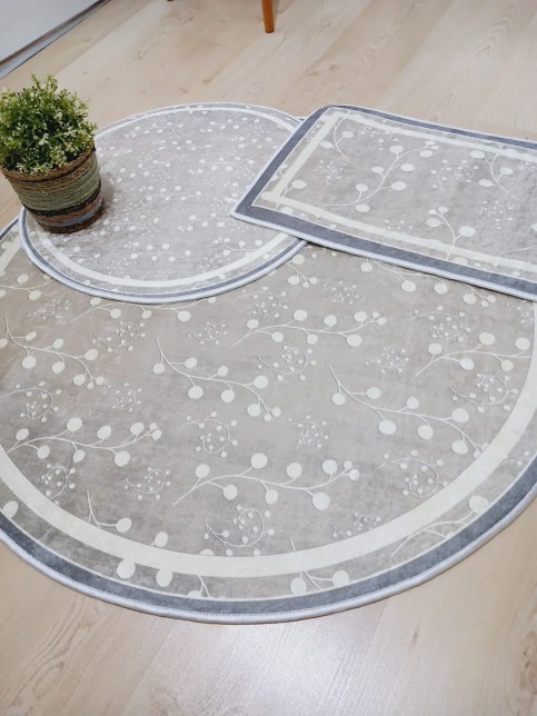 Adenium - Pamuk Dokuma Taban Yuvarlak Banyo Halısı (100X100-60X60-40X60 CM 3'LÜ SET)