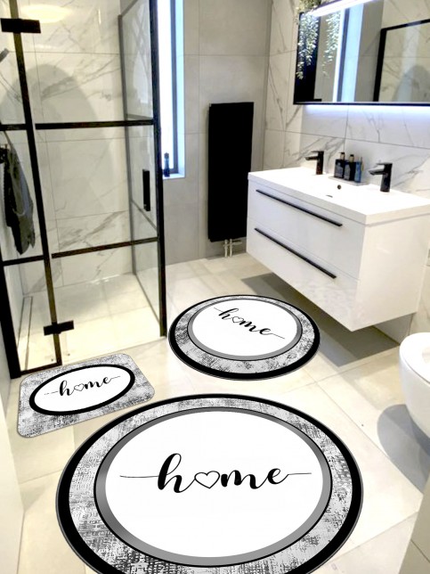 Home, Pamuk Dokuma Taban Yuvarlak Banyo Halısı (100X100-60X60-40X60 CM 3'LÜ SET)