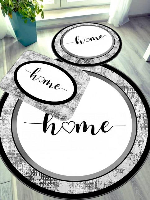 Home, Pamuk Dokuma Taban Yuvarlak Banyo Halısı (100X100-60X60-40X60 CM 3'LÜ SET)