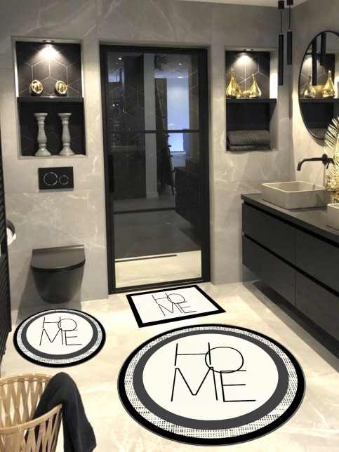 Home, Pamuk Dokuma Taban Yuvarlak Banyo Halısı (100X100-60X60-40X60 CM 3'LÜ SET)