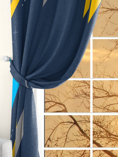 Dark Blue, Kadife Kumaş, Dijital Baskılı, Çift Kanat Çocuk Fon Perdesi