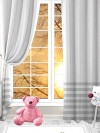 Gri - Puantiyeli, Kadife Kumaş, Dijital Baskılı, Çift Kanat Çocuk Fon Perdesi