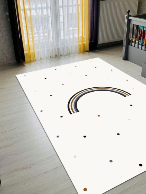 Gökkuşağı Makinede Yıkanabilir Ince Kaymaz Tabanlı Kız Çocuk Odası Halısı