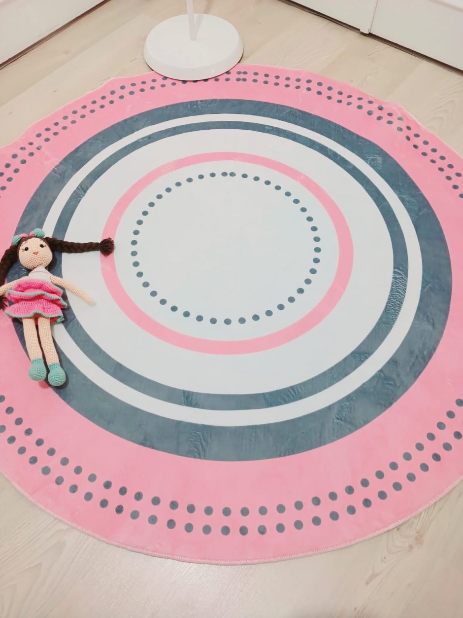 Soft Pembe - Makinede Yıkanabilir, İnce, Pamuk Dokuma Tabanlı, Kız Çocuk Odası Halısı