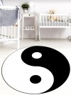 Yin - Yang, Makinede Yıkanabilir, İnce, Kaymaz Tabanlı, Yuvarlak Çocuk Odası Halısı