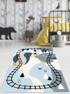 Tren Yolu Temalı, Ince, Makinede Yıkanabilir, Pamuk Dokuma Taban, Çocuk Halısı