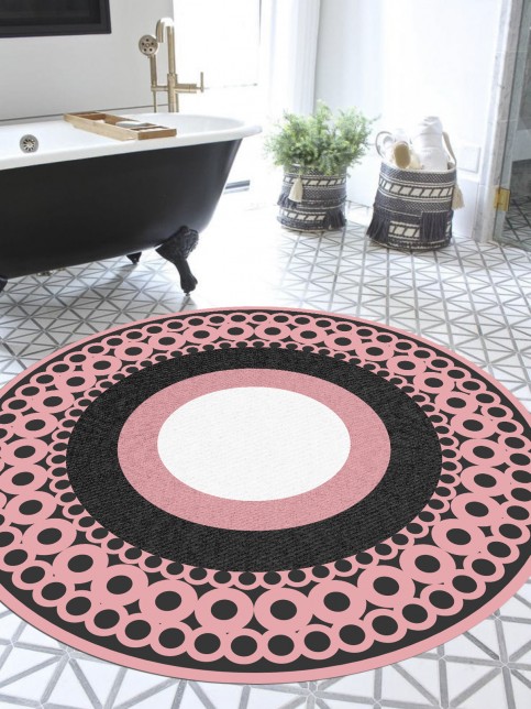 Pembe Daireler, Kaymaz, Ince, Makinede Yıkanabilir, Dokuma Taban, Kız Çocuk Halısı