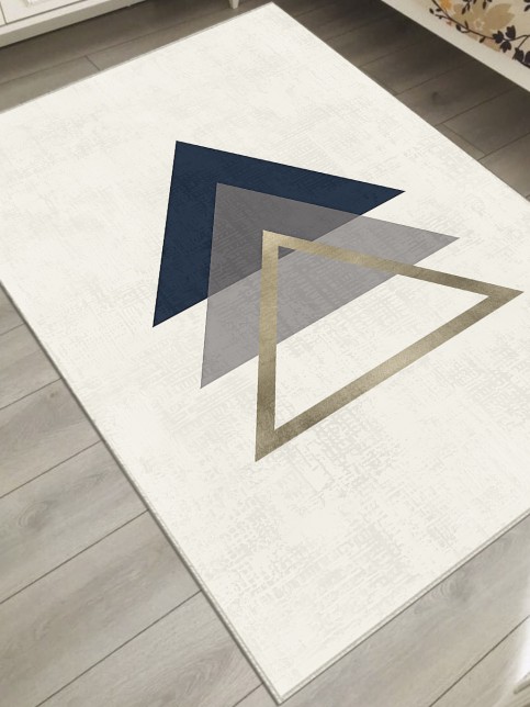 Geometrik Şekiller, Kaymaz, Ince, Makinede Yıkanabilir, Pamuk Dokuma Taban, Genç, Çocuk Halısı