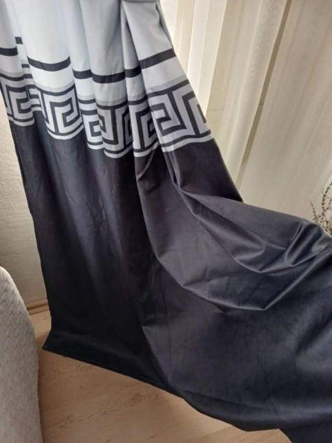 Zincir , Dijital Baskılı, Kadife Kumaş, Salon, Yatak Odası Çift Kanat Fon Perde