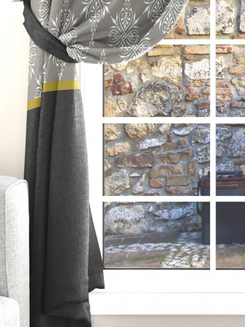 Damask Gold, Kadife Kumaş, Dijital Baskılı, Çift Kanat Fon Perde