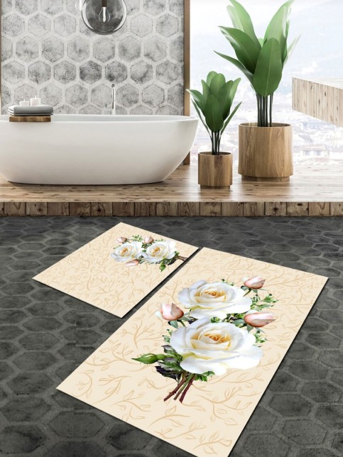 Beyaz Gül 80x120cm Kaymaz, Dökülmez, Taban Banyo Halısı