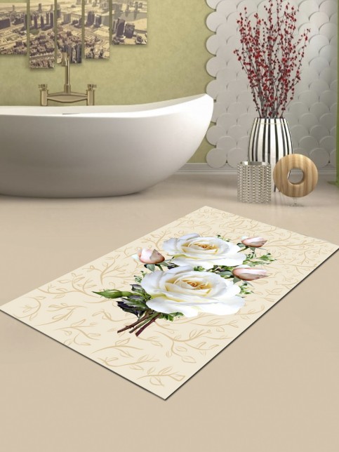 Beyaz Gül 80x120cm Kaymaz, Dökülmez, Taban Banyo Halısı