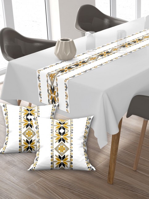 Kanaviçe, Pamuklu kumaş, Balkon, Bahçe, Mutfak Runner Ve 2'li Kırlent Kılıf Set