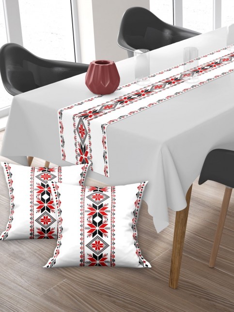 Kanaviçe, Pamuklu kumaş, Balkon, Bahçe, Mutfak Runner Ve 2'li Kırlent Kılıf Set