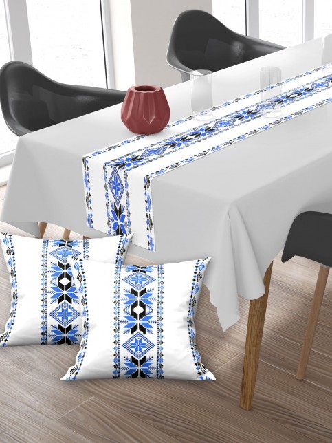 Kanaviçe, Pamuklu kumaş, Balkon, Bahçe, Mutfak Runner Ve 2'li Kırlent Kılıf Set