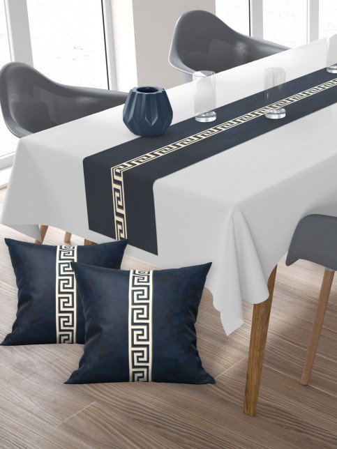 Versa, Pamuklu Kumaş, Balkon, Bahçe, Mutfak Runner Ve 2'li Kırlent Kılıf Set