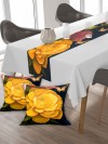 Çiçekler, Pamuklu Kumaş, Balkon, Bahçe, Mutfak Runner Ve 2'li Kırlent Kılıf Set