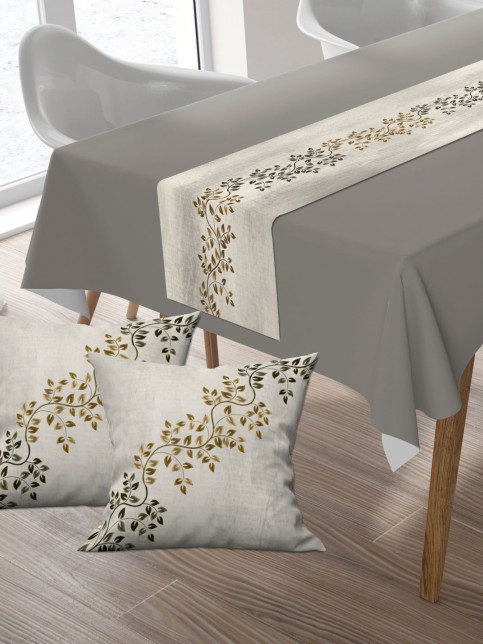 Sarmaşık, Pamuklu Kumaş, Balkon, Bahçe, Mutfak Runner Ve 2'li Kırlent Kılıf Set