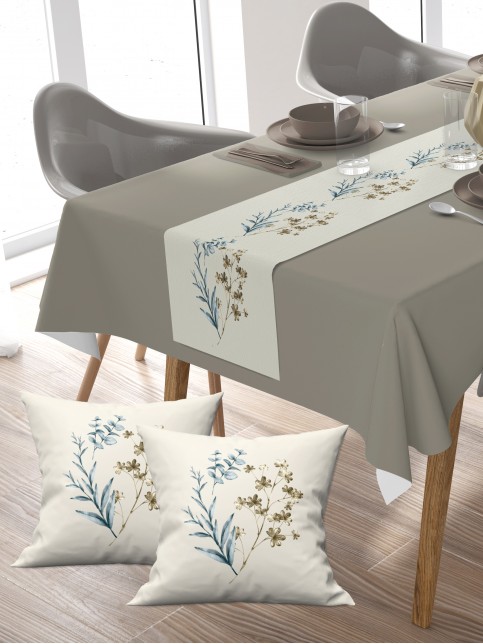 Pamuklu Kumaş, Balkon, Bahçe, Mutfak Runner Ve 2'li Kırlent Kılıf Set