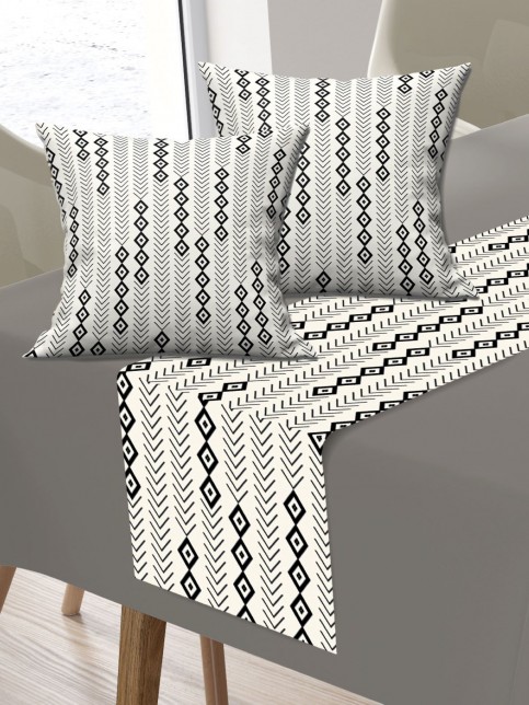 Etnik, Mikro Fiber Kumaş, Balkon, Bahçe, Mutfak Runner ve 2'li Kırlent Kılıf Set