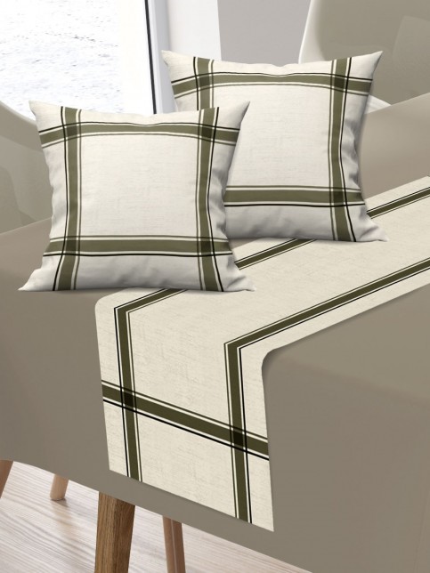 Kadife Kumaş - Balkon, Bahçe, Mutfak Runner ve 2'li Kırlent Kılıf Set