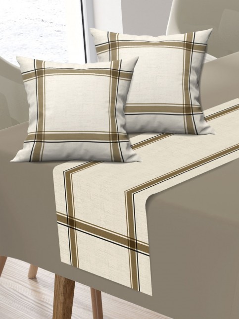 Kadife Kumaş - Balkon, Bahçe, Mutfak Runner ve 2'li Kırlent Kılıf Set