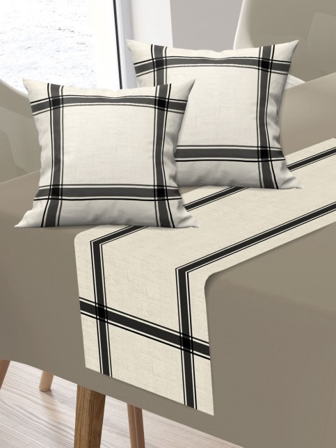 Kadife Kumaş - Balkon, Bahçe, Mutfak Runner ve 2'li Kırlent Kılıf Set