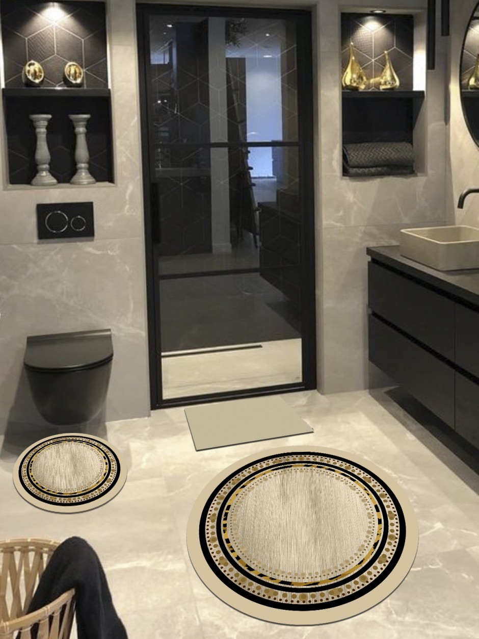 Kleopatra, Kaymaz, Organik Pamuk Dokuma Taban 3'lü Banyo Halısı Set(100X100-60X60-40X60CM)