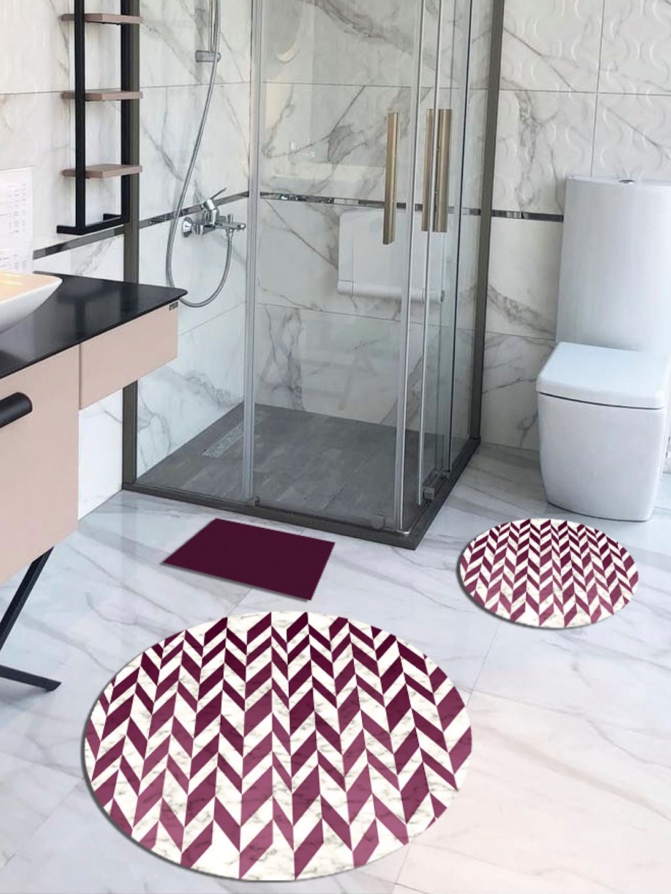 Troy, Kaymaz, Pamuk Taban Yuvarlak Banyo Halısı (100X100-60X60-40X60 CM 3'LÜ SET)