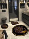 Tavus Kuşu, Kaymaz, Pamuk Taban Yuvarlak Banyo Halısı (100X100-60X60-40X60 CM 3'LÜ SET)