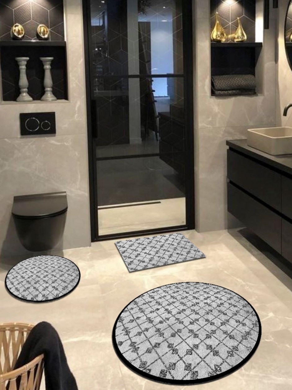 Ruh-u Revan, Kaymaz, Pamuk Taban Yuvarlak Banyo Halısı (100X100-60X60-40X60 CM 3'LÜ SET)
