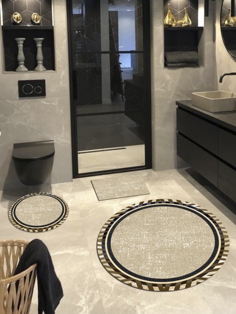 Patara - Kaymaz, Pamuk Taban Yuvarlak Banyo Halısı (100X100-60X60-40X60 CM 3'LÜ SET)