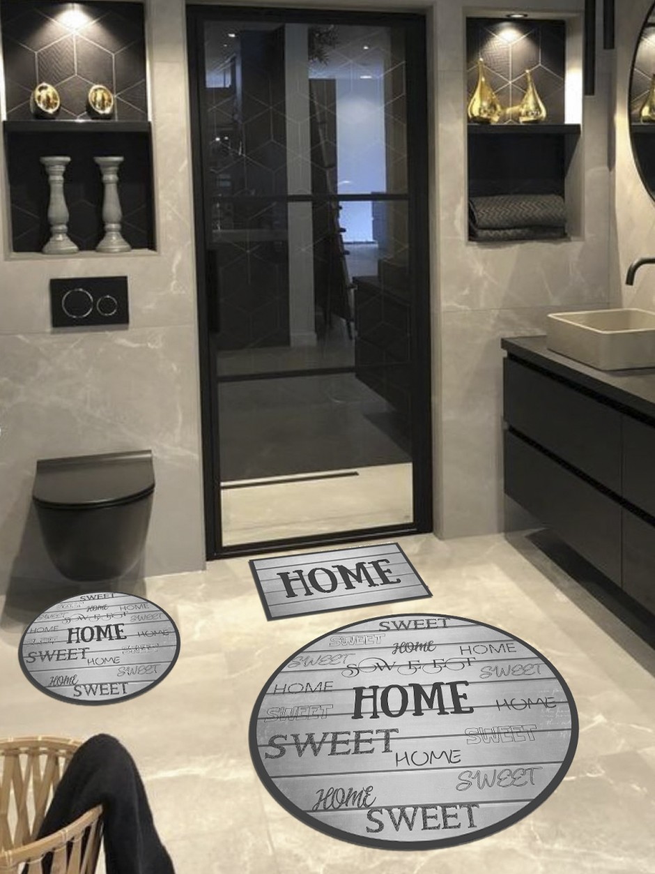 Sweet Home - Pamuk Dokuma Taban, Bambu, Yuvarlak Banyo Halısı (100x100-60x60-40x60 Cm 3'lü Set)