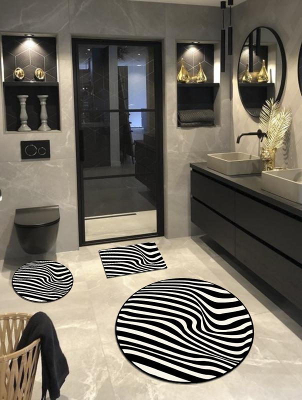 Zebra, Kaymaz, Organik Pamuk Dokuma Taban 3’lü Banyo Halısı Set(100X100-60X60-40X60CM) ARB8011-1