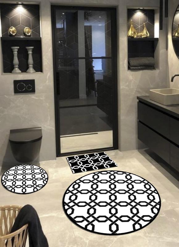 Zincir, Pamuk Dokuma Taban Yuvarlak Banyo Halısı (100x100-60x60-40x60 Cm 3’lü Set) ARB8076