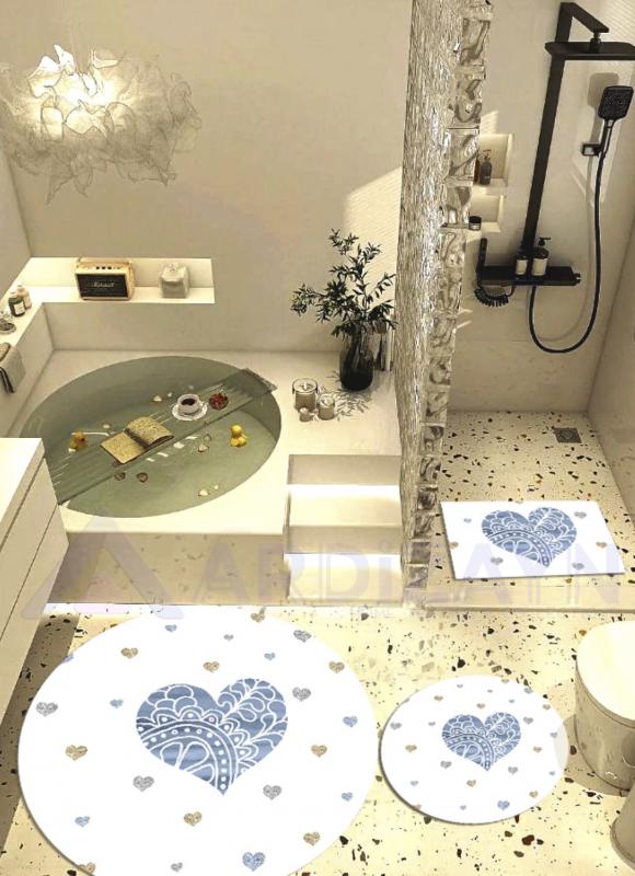 Mavi Kalpler, Dokuma Taban Yuvarlak Banyo Halısı (100X100-60X60-40X60 CM 3’LÜ SET) ARB8082