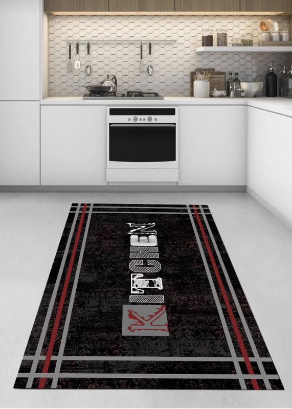 Kitchen, Dijital Baskılı, Ince, Kaymaz Tabanlı, Yıkanabilir Mutfak Halısı ARH9078