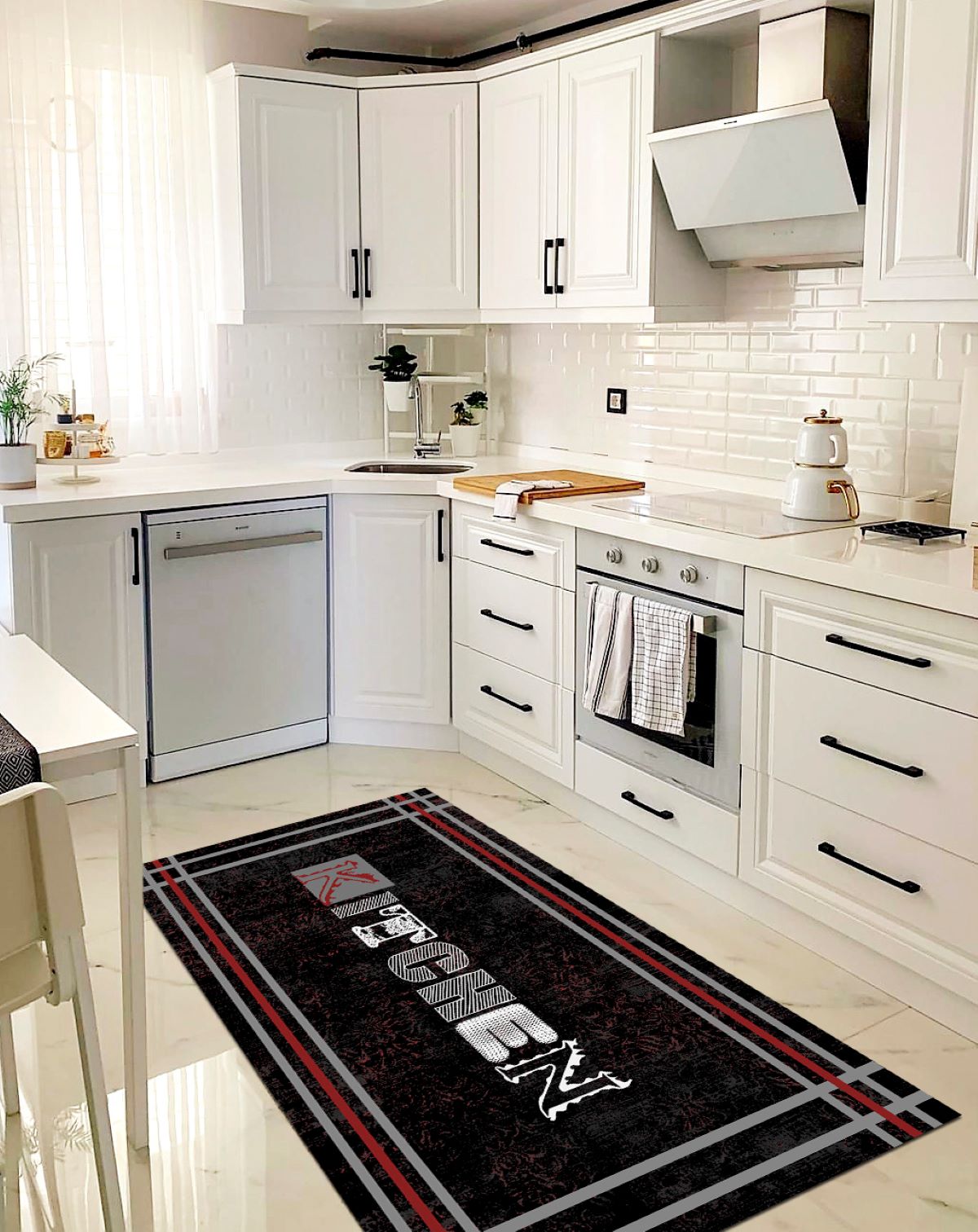 Kitchen, Dijital Baskılı, Ince, Kaymaz Tabanlı, Yıkanabilir Mutfak Halısı ARH9078